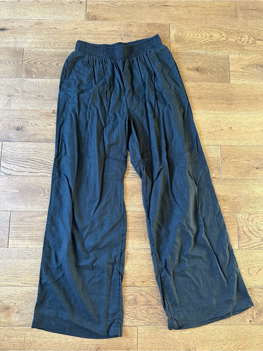 Aerie Wide Leg Black Pants Sz M Linen Blend